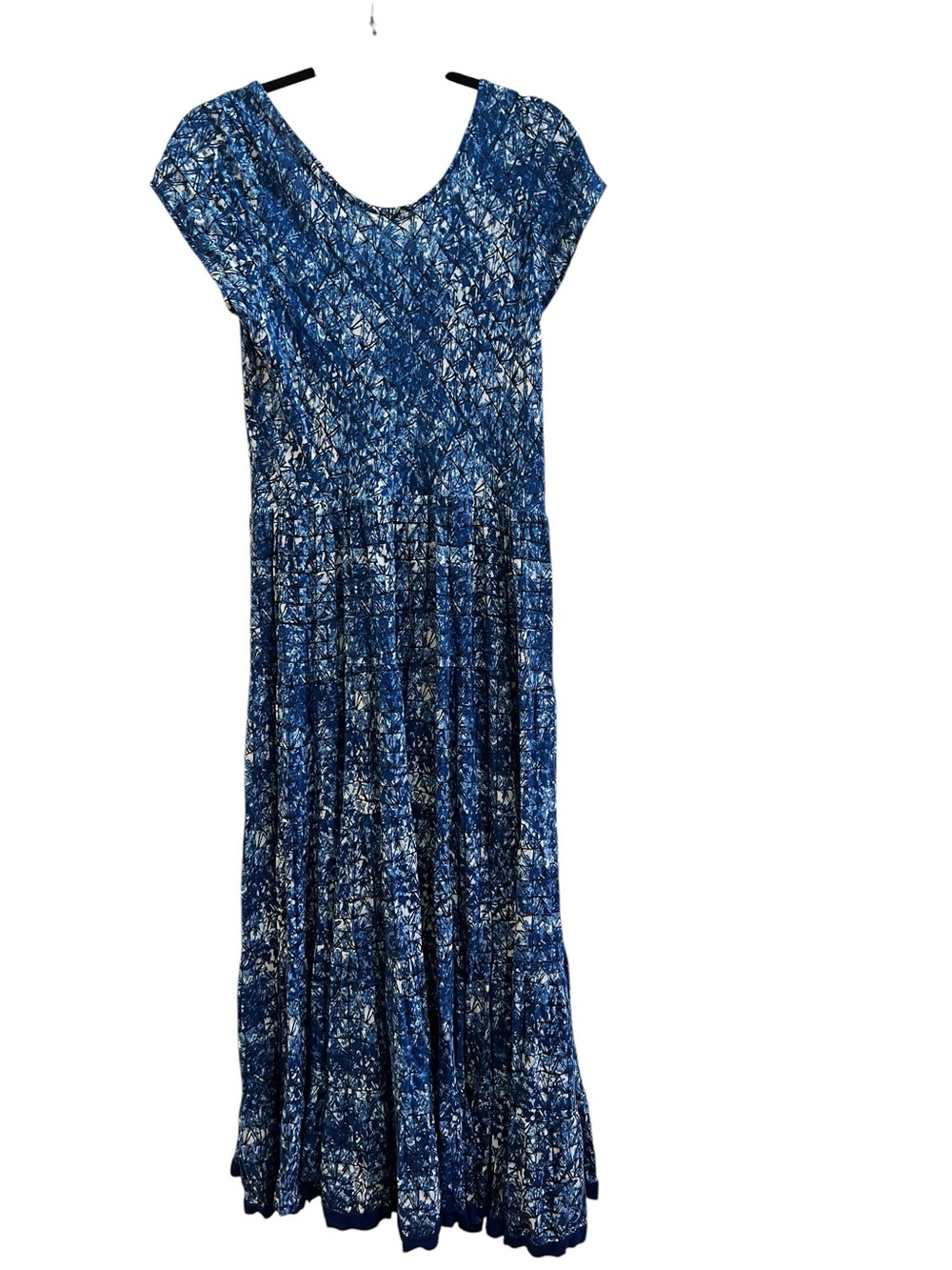 Soft Surroundings Kara Blue Abstract Print Tiered Maxi Dress M Cottagecore Boho - Picture 3 of 6